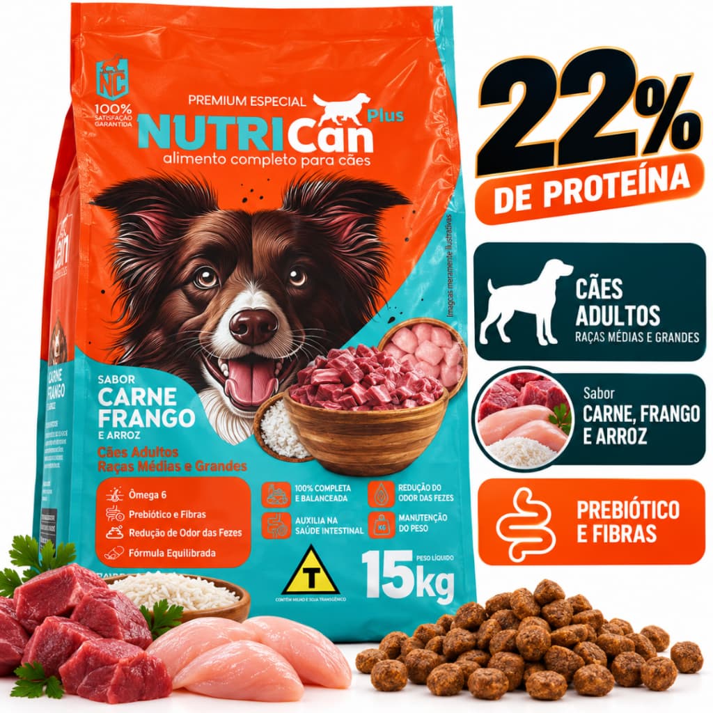 Ração Para Cachorro 15kg Premium Especial Adulto Todas As Raças Nutrican Carne Frango