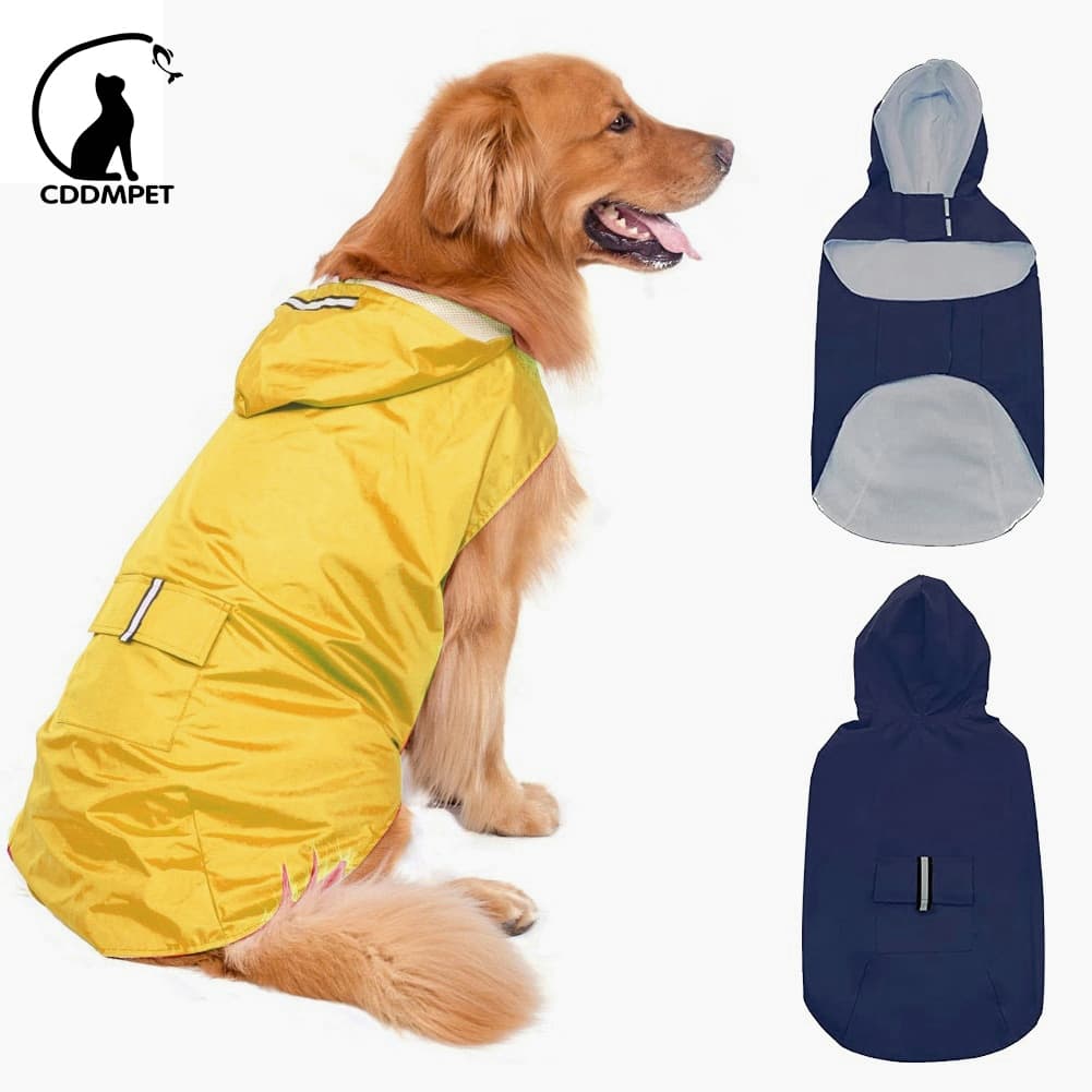 Capa De Chuva Impermeável Cachorro Para Cães Com Faixas Reflexivo e Capuz Pet Ao Ar Livre Passeio