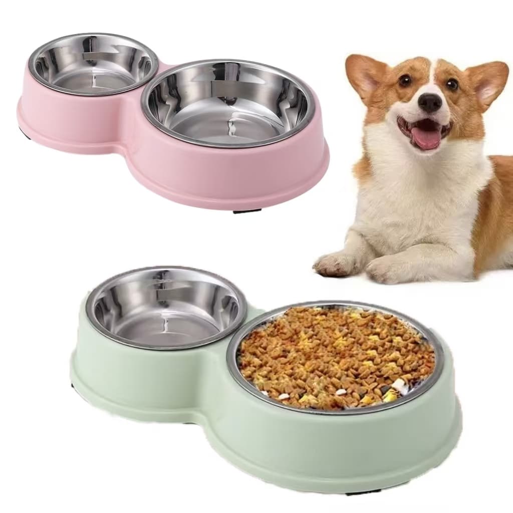 Comedouro e bebedouro inox Duplo para bicho de estimação cachorro ou gatos C/antiderrapante