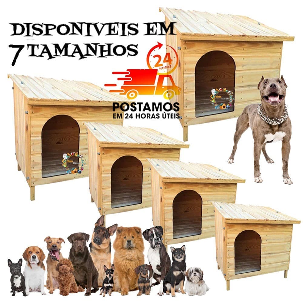 Casa de Madeira Alta Qualidade Para Cachorro 7 Tamanhos Porte Grande Shitzu Pinscher Rottwailler Pittbull Border Collie