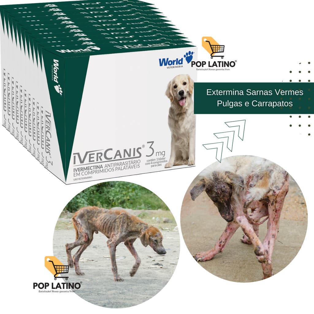 Ivercanis 3mg Vermífugo para Cães até 15kg  Elimina Vermes Sarnas Pulgas e Carrapatos em 48hs  Pet, Cachorro, Pet shop