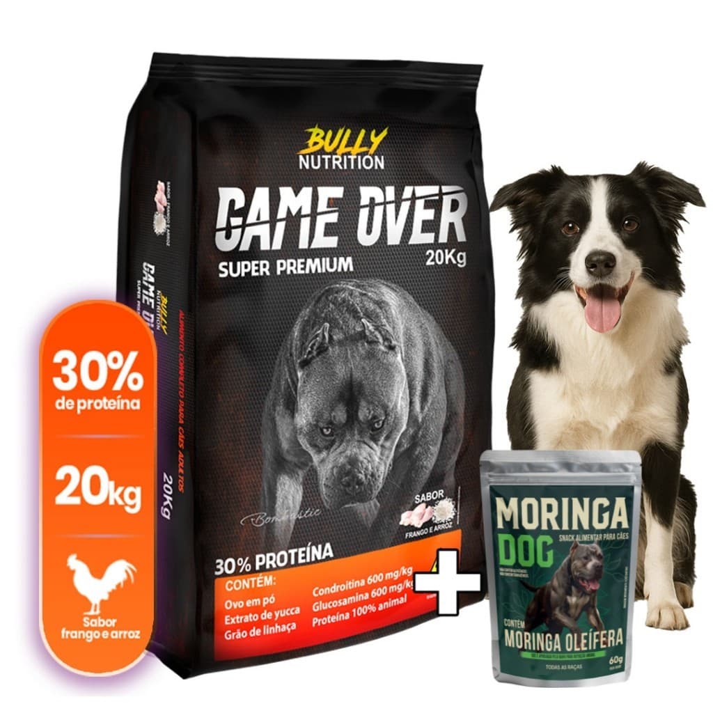 Ração Para Cachorro Border Collie Game Over 20Kg  Ganhe Moringa Dog 60g