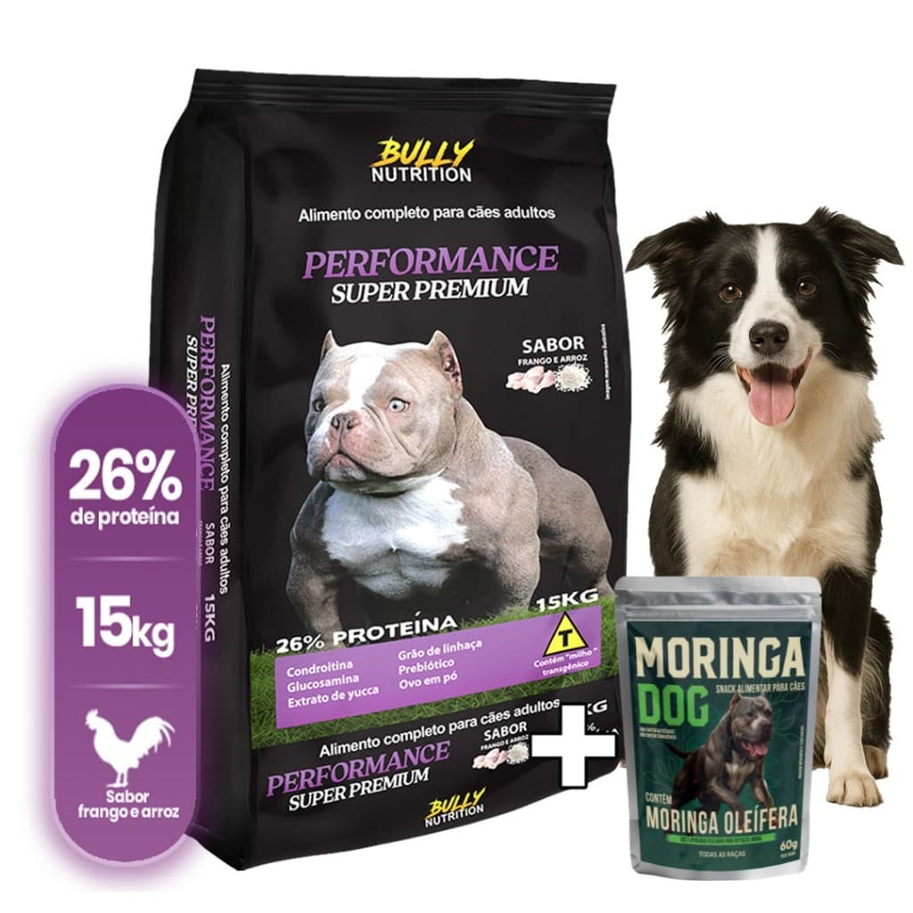 Ração Cães Border Collie Performance Super Premium 15Kg  Ganhe Moringa Dog 60g Força e Resistencia