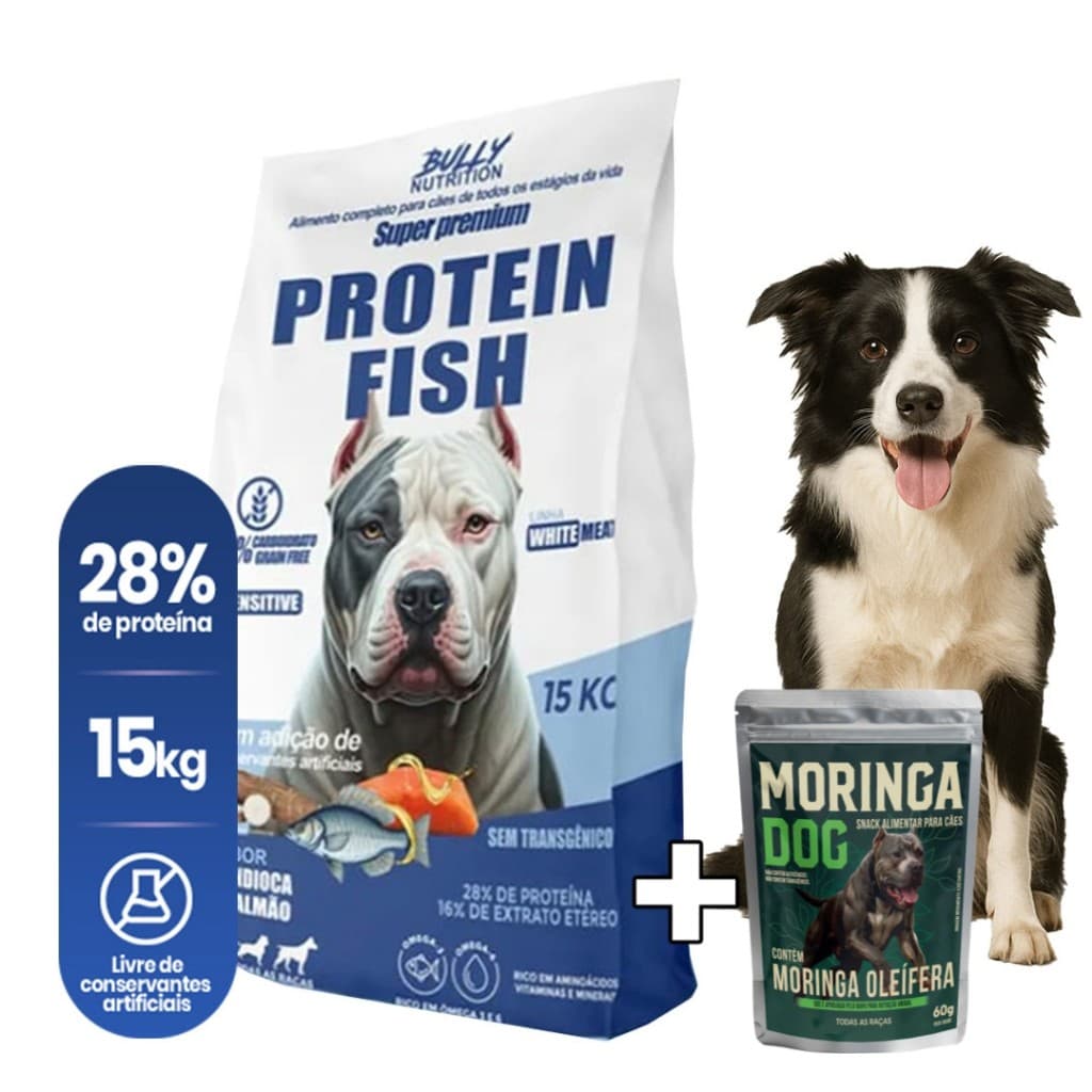 Ração Premium P Cães Border Collie 15kg Fish Protein White Meat  Ganhe Moringa Dog 60g  Mais Saude