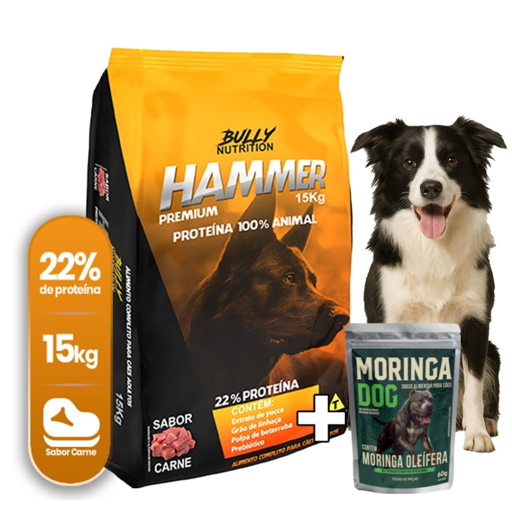 Ração Proteica Para Cães Border Collie Hammer Premium 15kg  Moringa Dog 60g