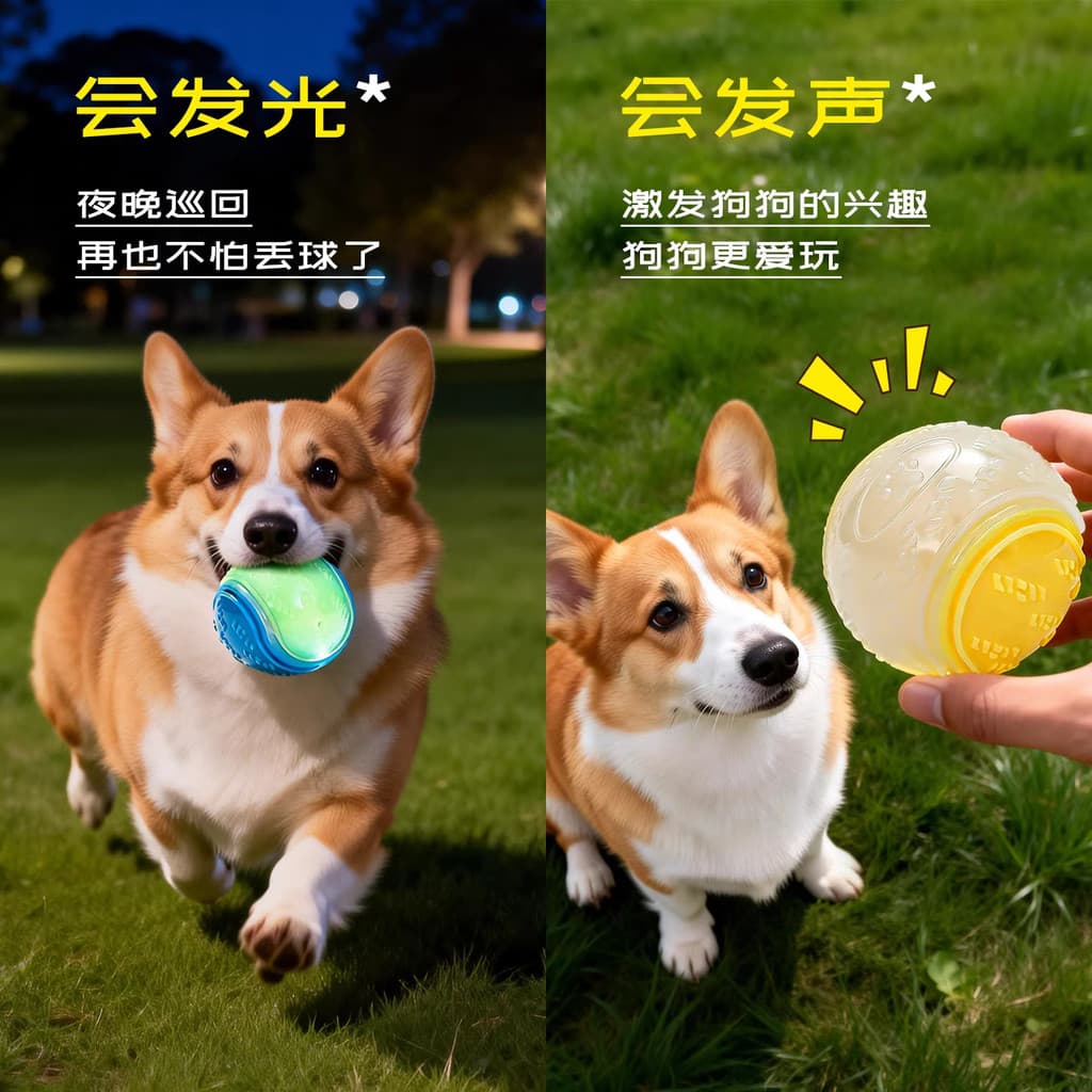 Bola de brinquedo para cães que brilha no escuro, resistente à mordida, com bordas de borracha, para Border Collies e La
