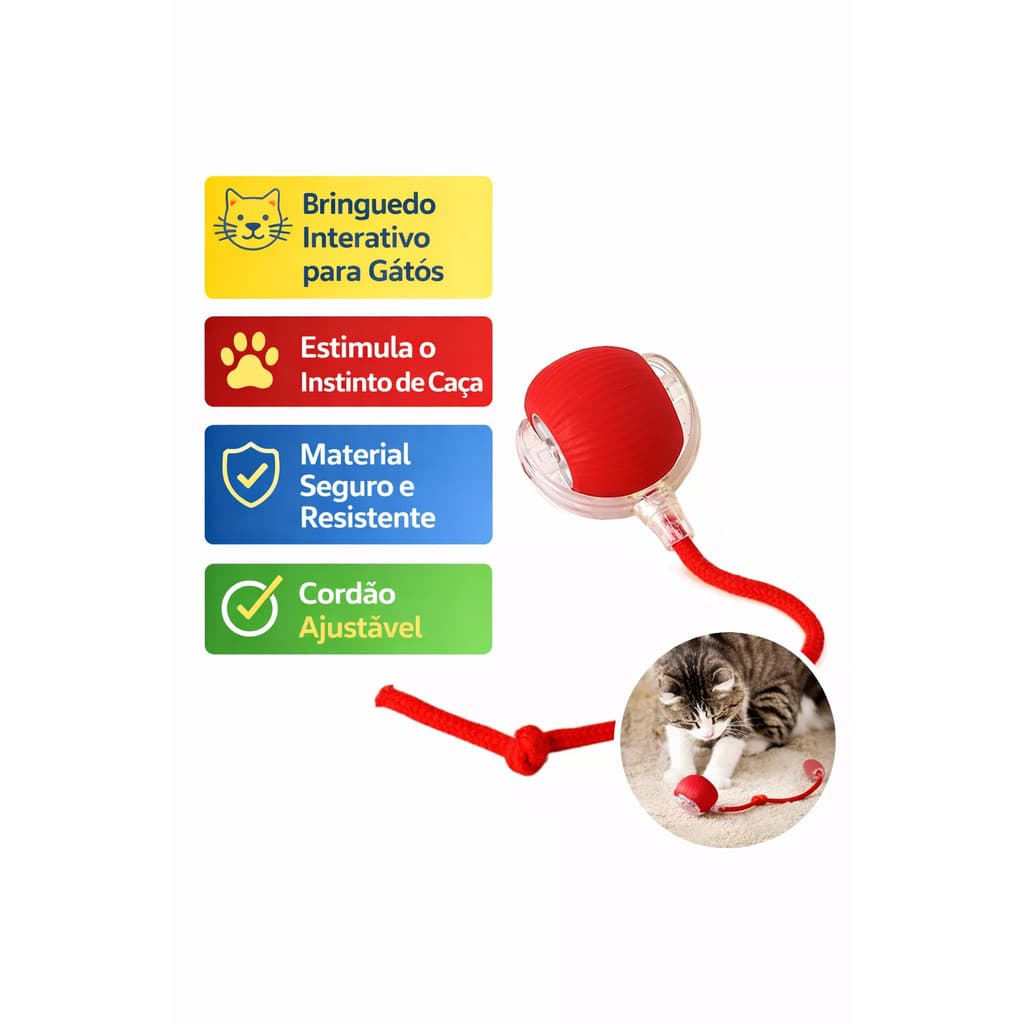 Brinquedo Inteligente para Gatos Bola Automática com LED  Rolamento Automático, Recarregável, Enriquecimento Pet
