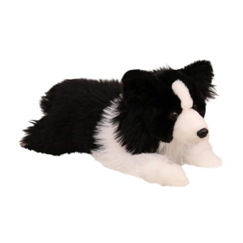 Almencla Cachorro Border Collie de Pelúcia, 34 12 15 Cm, Cão Border Collie De Pelúcia, Deitado