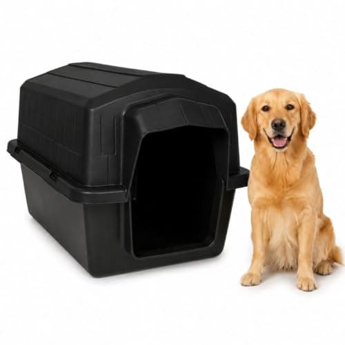 Casinha Pet 2 em 1 N6 Gigante Caminha Uso Externo Sol Chuva  Cães Grandes Acima 25kg Labrador Golden Pastor Alemão 83x76cm  Plástico Rígido Atóxico Resistente Limpeza Fácil TáNaTela (Preto)