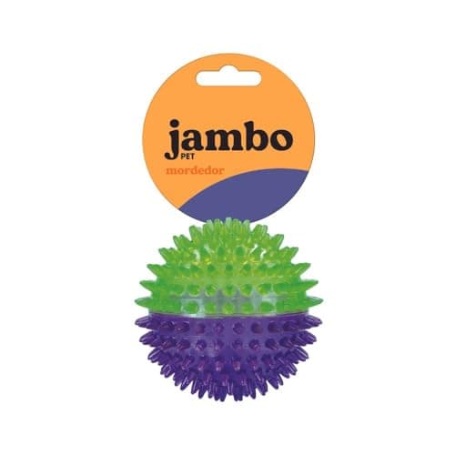 JAMBO PET Bola TPR Espinhos Com Apito Interno Flexível E Macio Reduz Estresse Tam Medio Duas Cores Roxo c/Verde Para Cães