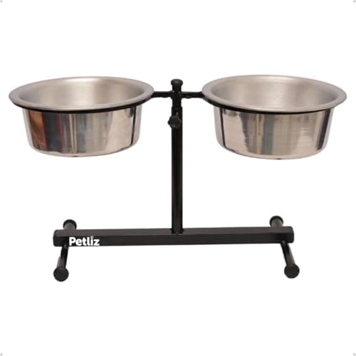 Comedouro Regulável de Alumínio G Para Cães Cachorro Porte Grande 1900ml - Preto
