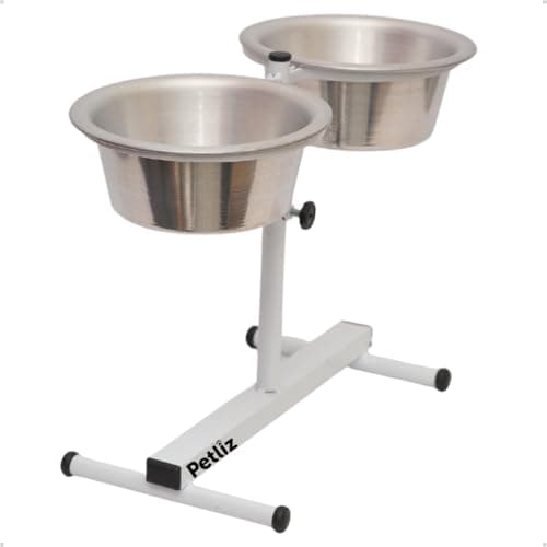 Comedouro Regulável de Alumínio M Para Cães Cachorro Porte Médio 1300 ml - Branco