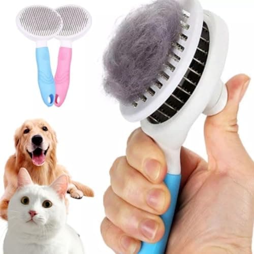 Escova Rasqueadora Pet Tira Pelos Cachorro Gato Cão com Cerdas de Aço Flexíveis e Cabo Ergonômico Escovas Limpeza Autolimpantes para Queda e Cuidados dos Pelos de Pelagem Média a Longa, Remove Nós e P