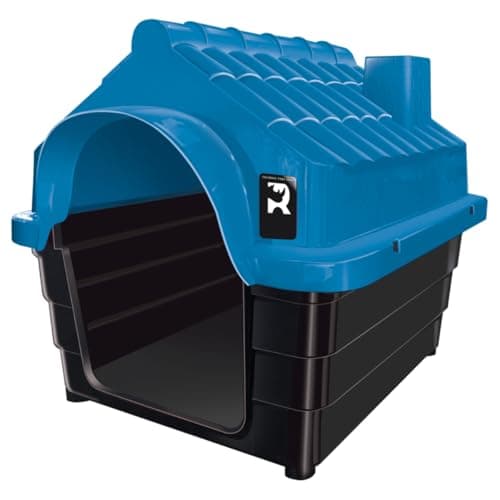 Casa Casinha para Cachorro N4 Plástico Resistente Desmontável Telhado Inclinado Proteção contra Chuva e Vento 60x48x48cm para Cães Pequenos Azul