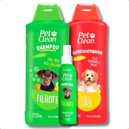 Kit Banho Pet Shop Shampoo Filhotes 700ml  Creme Condicionador 700ml  Perfume Filhote120ml Pet Clean