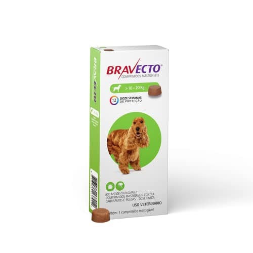 Bravecto 500mg Comprimido Mastigável Antipulgas e Carrapatos para Cães de 10 a 20kg - 1 Unidade - MSD Saúde Animal