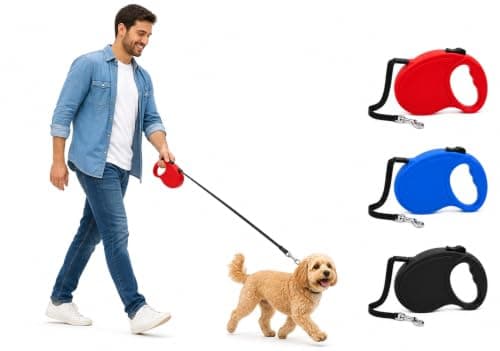 Coleira Pet Guia Retrátil para Cachorros, Gatos de todos os portes Cores Variadas - Guia com extensão de 5 Metros Resistente até 15 kg de Tensão para Porte Pequeno e Médio