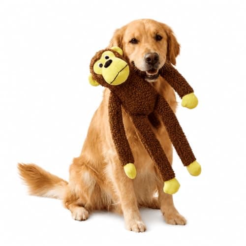 Macaco de Pelúcia para Cachorros 40 cm com Apito - Brinquedo Interativo, Mordedor Resistente, Enriquecimento Ambiental para Cães de Todos os Portes