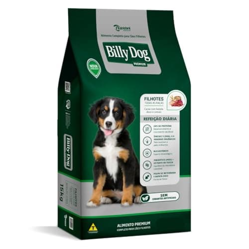 Ração Billy Dog Filhotes Refeição Diaria, Sabor Carne, 10,1Kg