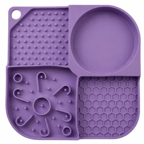 Tapete de Lamber Pet 4 em 1 para Cães e Gatos, Comedouro Lento em Silicone com Ventosas, Alimentação Lenta e Enriquecimento Ambiental - Lilás