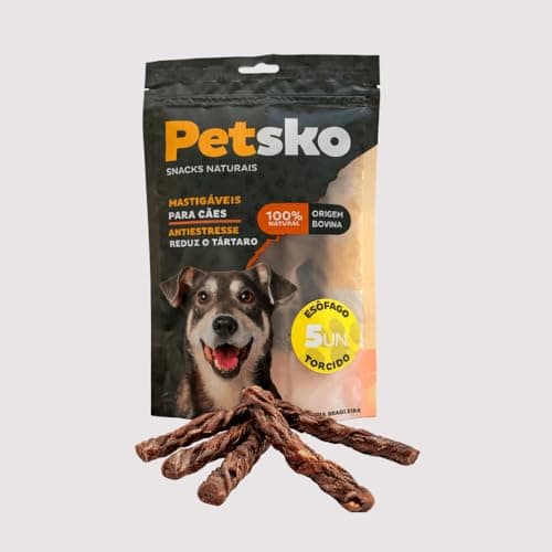 Petisco Esôfago Torcido Bovino para Cães 100 Natural PETSKO - 5 Unidades