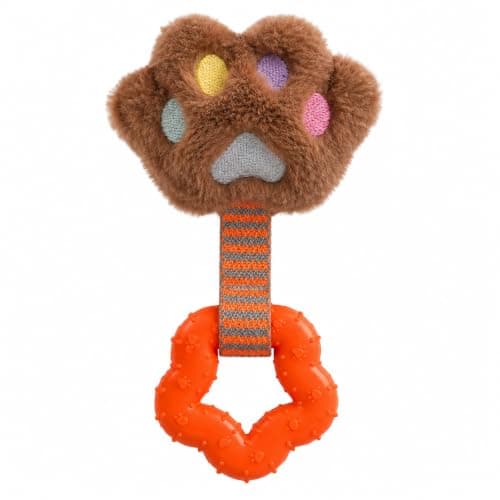 Brinquedo Mordedor para Cachorro com Pelúcia em Formato de Pata e Borracha Texturizada, Brinquedo para Morder e Puxar, Cães Pequenos e Médios