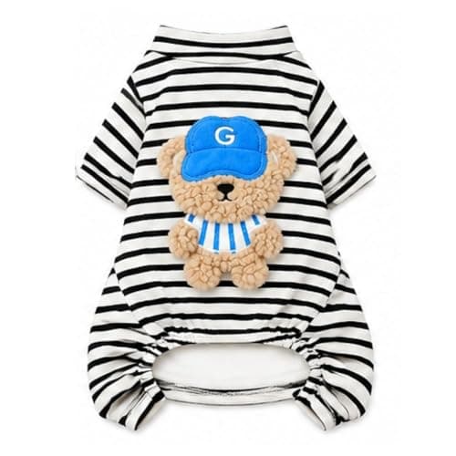 Pijama Pet Ursinho Bordado Inverno para Cães e Gatos Pequenos (Listrado Preto, Grande)
