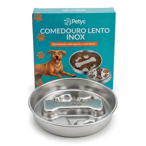Comedouro Lento PETYC em Aço Inox Tigela Labirinto de Alimentação Lenta para Cães 1kg de Ração