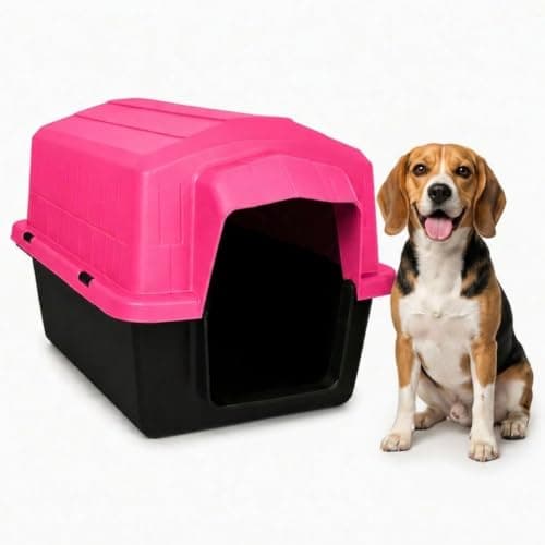 Casinha Pet 2 em 1 Grande N5 Caminha Proteção UV  Uso Externo Sol Chuva  Cães Médios até 22kg Labrador Bulldog Beagle  Plástico Rígido Atóxico Resistente  Limpeza Fácil (Rosa)