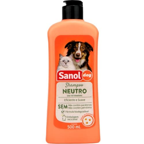Sanol Dog Shampoo De Pêlos Para Cães E Gatos Neutro 500 Ml Laranja
