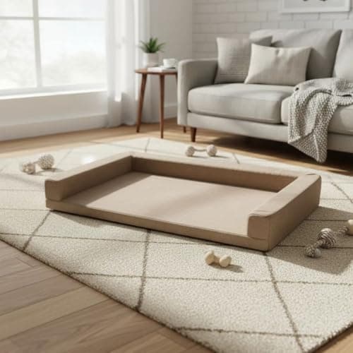 Cama Pet Grande Ortopédica Resistente 120x80 Lavável e Confortável - Pet Querido (Sofá 120x80x17cm Bege Suede)