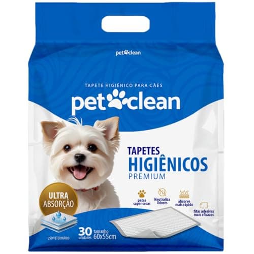 Tapete Higiênico Pet Clean Premium Cães Cachorro Xixi Ultra Absorção 60x55cm 30 Unidades