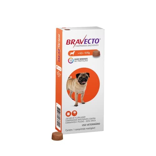 Bravecto 250mg Antipulgas e Carrapatos para Cães de 4,5 a 10kg  1 Comprimido Mastigável