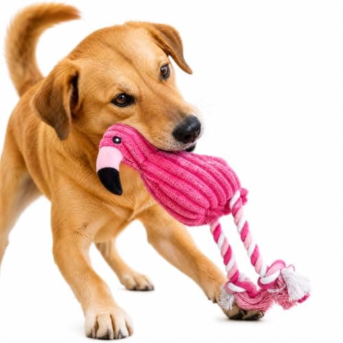 Brinquedo de Pelúcia Flamingo para Cães com Apito e Corda  Resistente a a mordidas Diversão, Estímulo e Companhia para Cães de Porte Pequeno e Médio