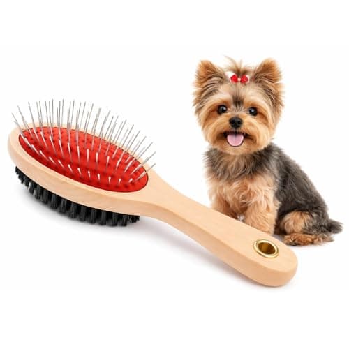 Escova Pet Dupla de Madeira para Cães e Gatos  Cachorros Com Pelos Longos, Desembaraça,Remove Pelos Mortos e Massageia  Escova Ideal Para Qualquer raça de Cachorro FS (Tamanho P - PEQUENO)