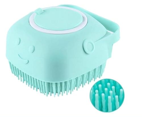 Escova de Silicone para Banho Pet com Reservatório 80ml para Shampoo Massageadora para Cães e Gatos - Cores Sortidas