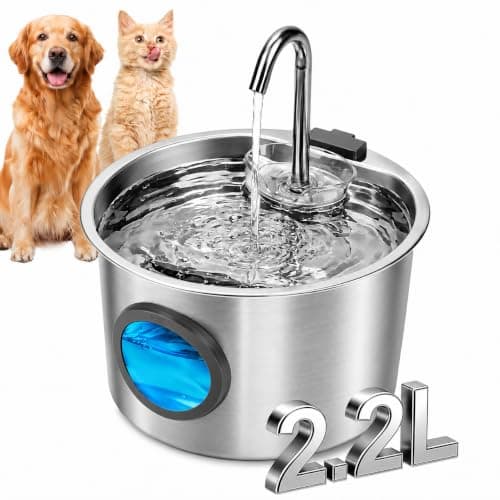 Mstail Fonte de Água pra Gato, Bebedouro para Gatos Silenciosa Inox Carvão Ativado LED Indicador Fonte De Água para Cães e Gatos (2,2L, TY20)