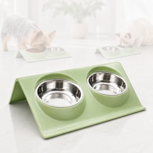 Comedouro Duplo Pet Inox Elevado para Gatos e Cães Pequenos  Bebedouro e Pote de Ração Antirrespingo com Base Ergonômica