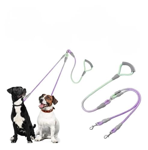 Guia Dupla para Cachorros 1,4m, Corda de 1cm para Passear com 2 Cães, com Pegador Confortável e 2 Mosquetões Metálicos
