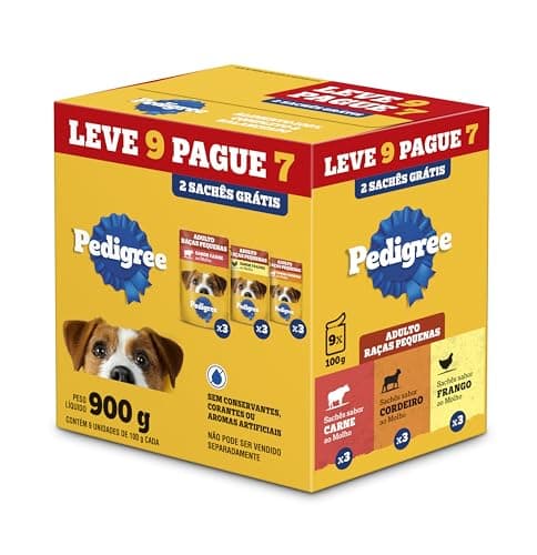 Ração Úmida Pedigree Sachê Carne, Cordeiro e Frango para Cães Adultos de Raças Pequenas 100 g - LEVE 9 PAGUE 7