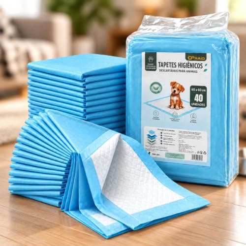 Tapete Higienico para Cachorros Tapete Higienico Pet 60x60 40 Unidades, 5 Camadas Alta Absorcao Base Antivazamento Descartavel para Caes Filhotes e Adultos Uso Casa Apartamento e Viagem Sem Adesivo