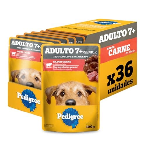 Packs de Ração Úmida Pedigree para Cães Adultos Sênior 7 Anos, Sachê Carne ao Molho, 36 Sachês de 100 g