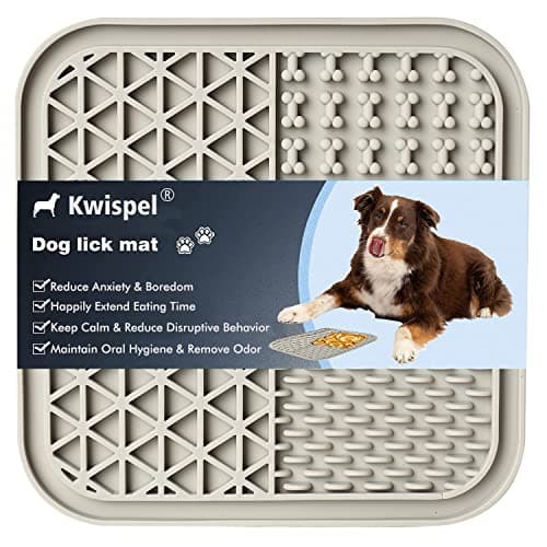 Kwispel Tapete de lamber para cães, tapete de lamber para cães com ventosas para ansiedade, tapete de lamber para cães com manteiga de amendoim para lamber cães, gatos, banho e treinamento (cinza)