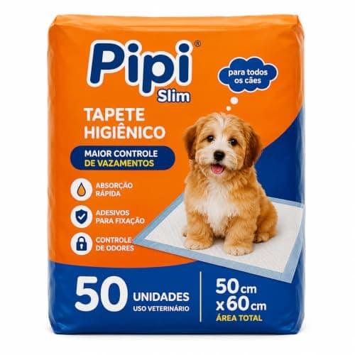 Tapete Higiênico para Cachorro Pipi Slim 50 Unidades 50x60cm  Absorção Rápida, Controle de Vazamentos e Adesivos para Fixação  Tapete Descartável para Cães