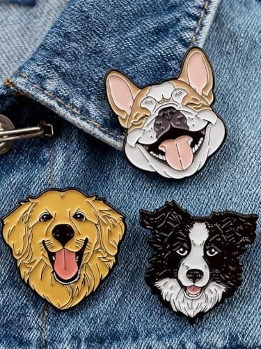 Conjunto de alfinetes esmaltados de raça de cachorro - Golden Retriever, Border Collie e emblemas de buldogue francês - broches de animais fofos de desenhos animados para mochilas, jaquetas e chapéus