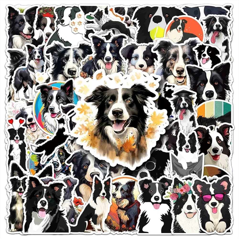 50 Adesivos de Graffiti Border Collie Decoração de Cachorro Fofo em Desenho Animado para DIY, Brinquedos, Garrafas, Scrapbook, Mochilas de Viagem e Decoração Estética