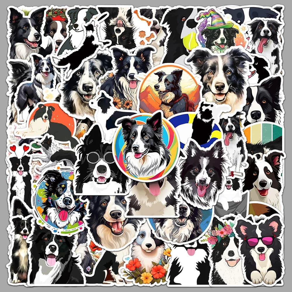 50 adesivos fofos de Border Collie em estilo graffiti, em PVC, para DIY em celulares e cadernos, brinquedos infantis, scrapbook, adesivos à prova dágua para festas.