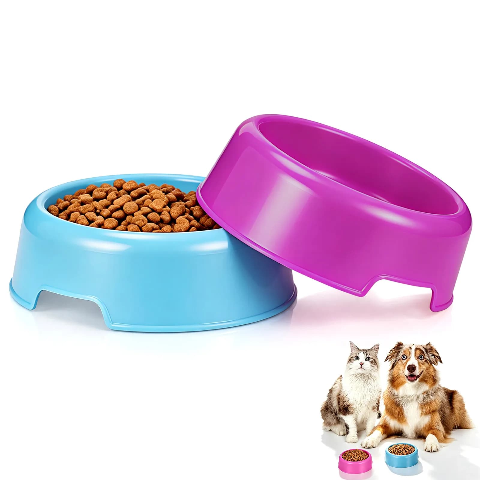 2 Tigelas de Plástico para Cães, Cores Vibrantes, Grande Capacidade, Comedouro e Bebedouro para Animais de Estimação, Tigela de Cachorro Fácil de Limpar, Recipiente para Ração de Animais de Estimação