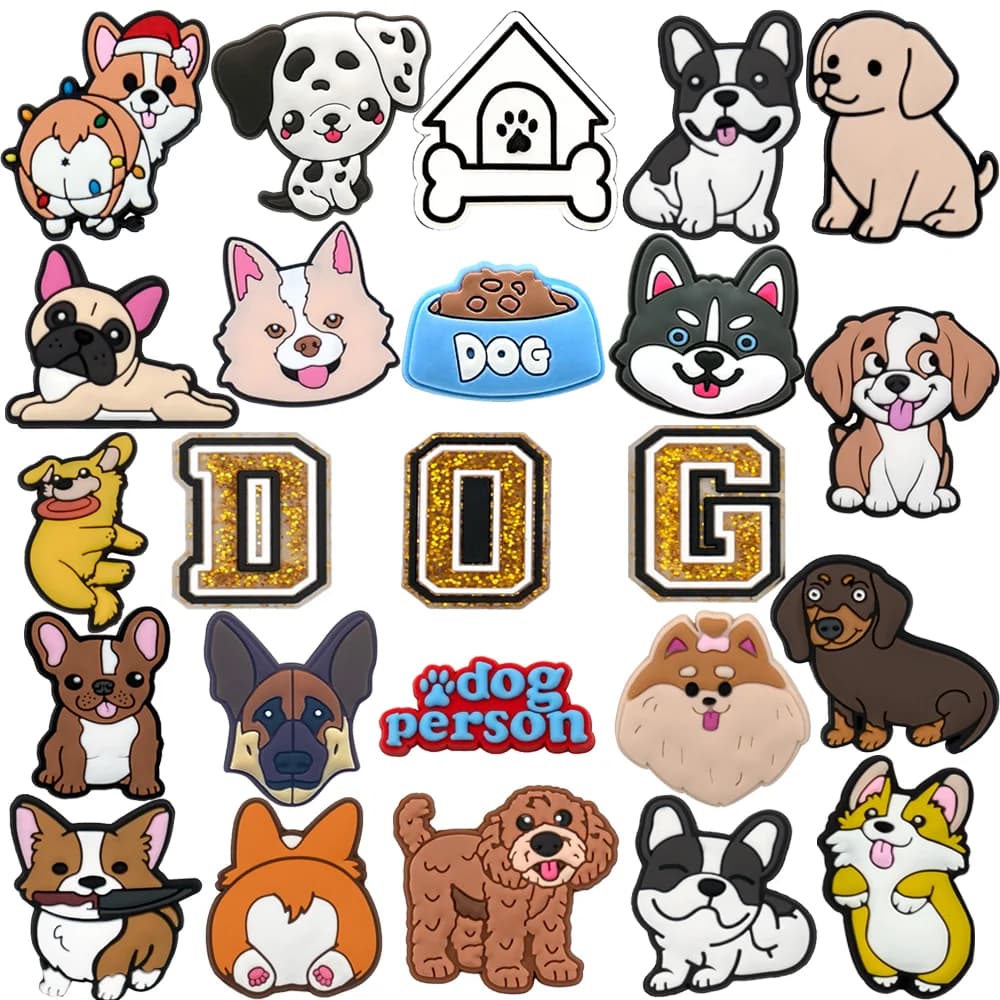 1/24 Peças de Berloques Clássicos de Cachorro para Sapatos Infantis, Berloques de Casinha e Tigela de Cachorro para Sapatos, Fivelas para Sandálias e Tamancos Husky