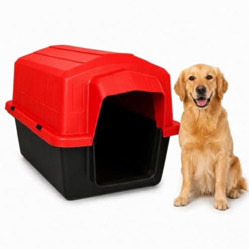 Casinha Pet 2 em 1 N6 Gigante Caminha Uso Externo Sol Chuva Cães Grandes Acima 25kg Labrador Golden Pastor Alemão 83x76cm Plástico Rígido Atóxico Resistente Limpeza Fácil TáNaTela (Vermelho)